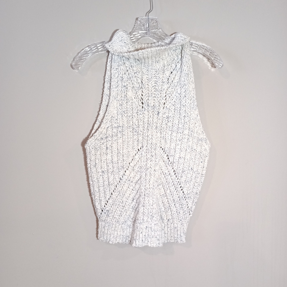 Anthropologie Cowl Neck Ribbed Sweater Vest Grey Blue Size L